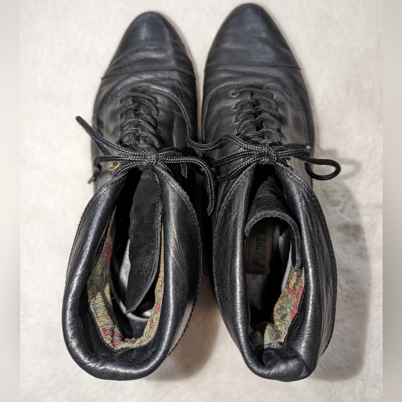 Maine Woods Black Leather Witchy Granny Leather Fold Over Booties 8 VTG - Picture 4 of 8